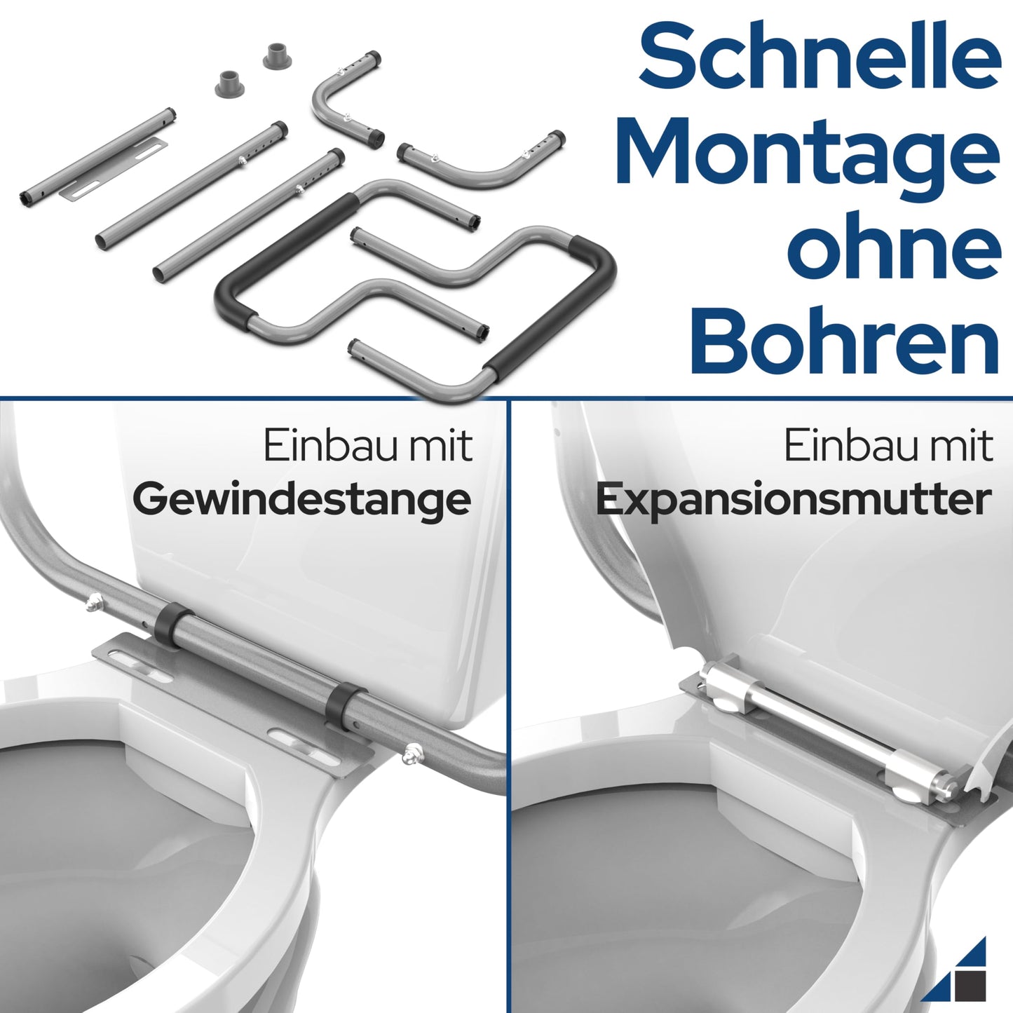 Toilettenstützgestell ohne Bohren – höhen- und breitenverstellbare Aufstehhilfe aus Stahl mit rutschfesten Gummifüßen