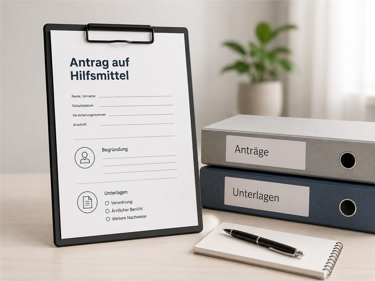 Antrag auf Hilfsmittel mit Unterlagen und strukturierter Vorbereitung