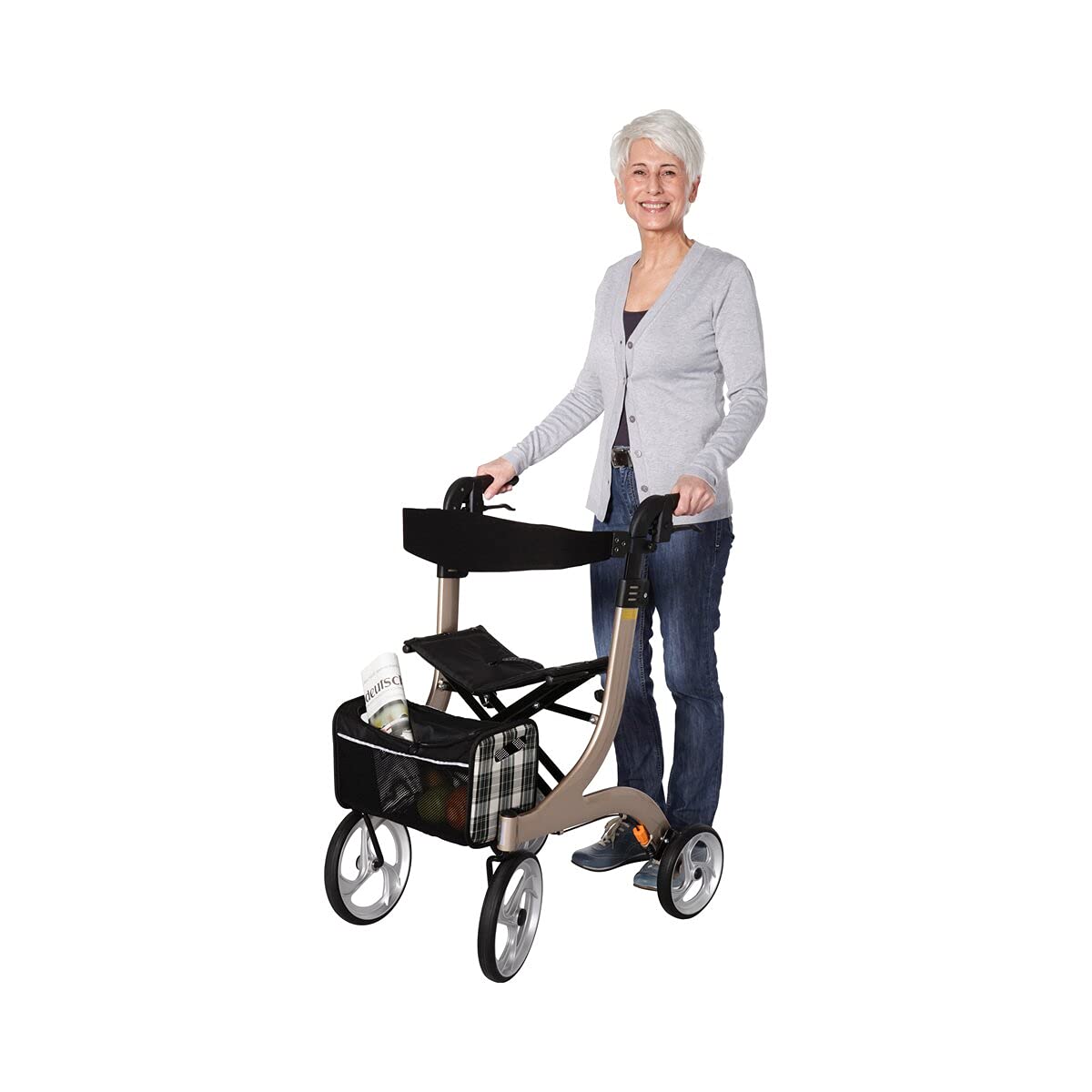 Drive Medical Rollator Nitro – eleganter Aluminium-Rollator mit großen Rädern, Sitz und Faltmechanismus