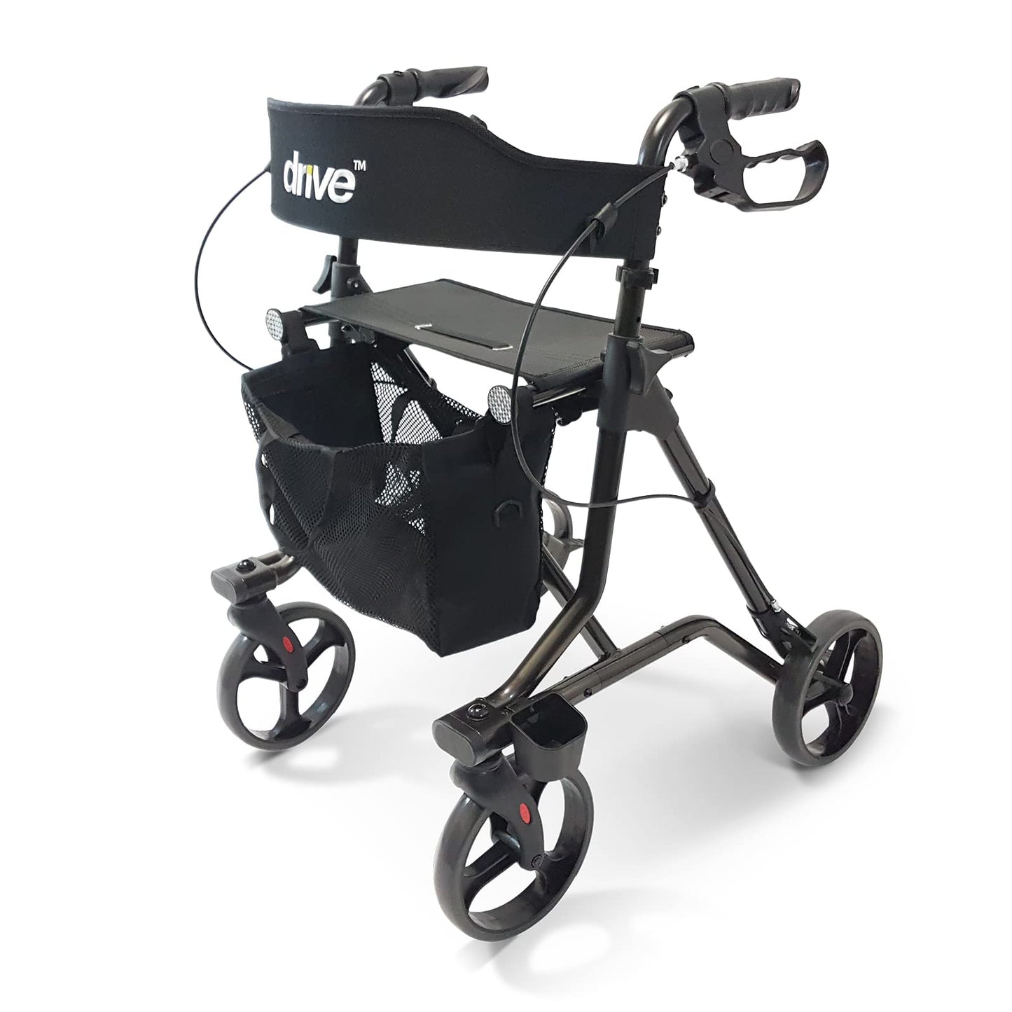 Drive Medical Rollator Torro – leichter Aluminium-Rollator mit Sitz, Rückengurt und höhenverstellbaren Griffen