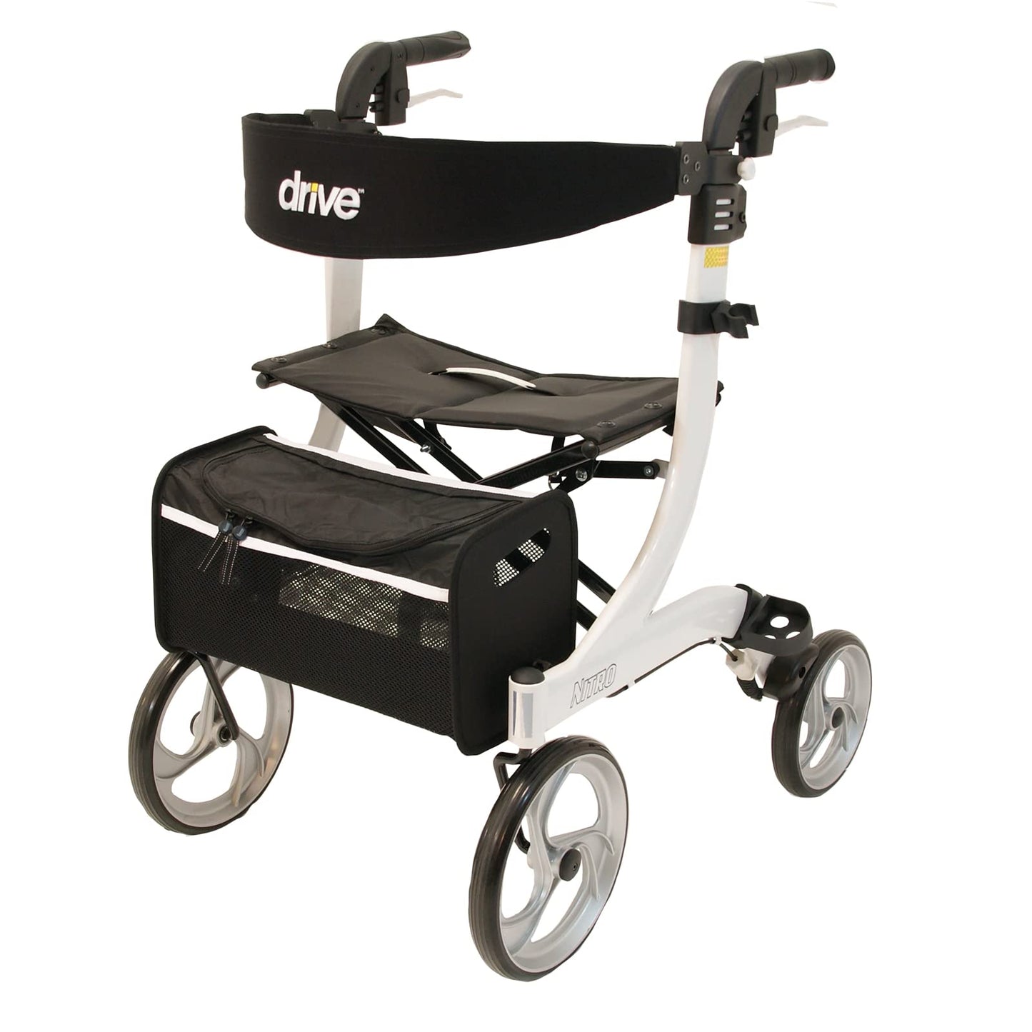 Drive Medical Rollator Nitro – eleganter Aluminium-Rollator mit großen Rädern, Sitz und Faltmechanismus