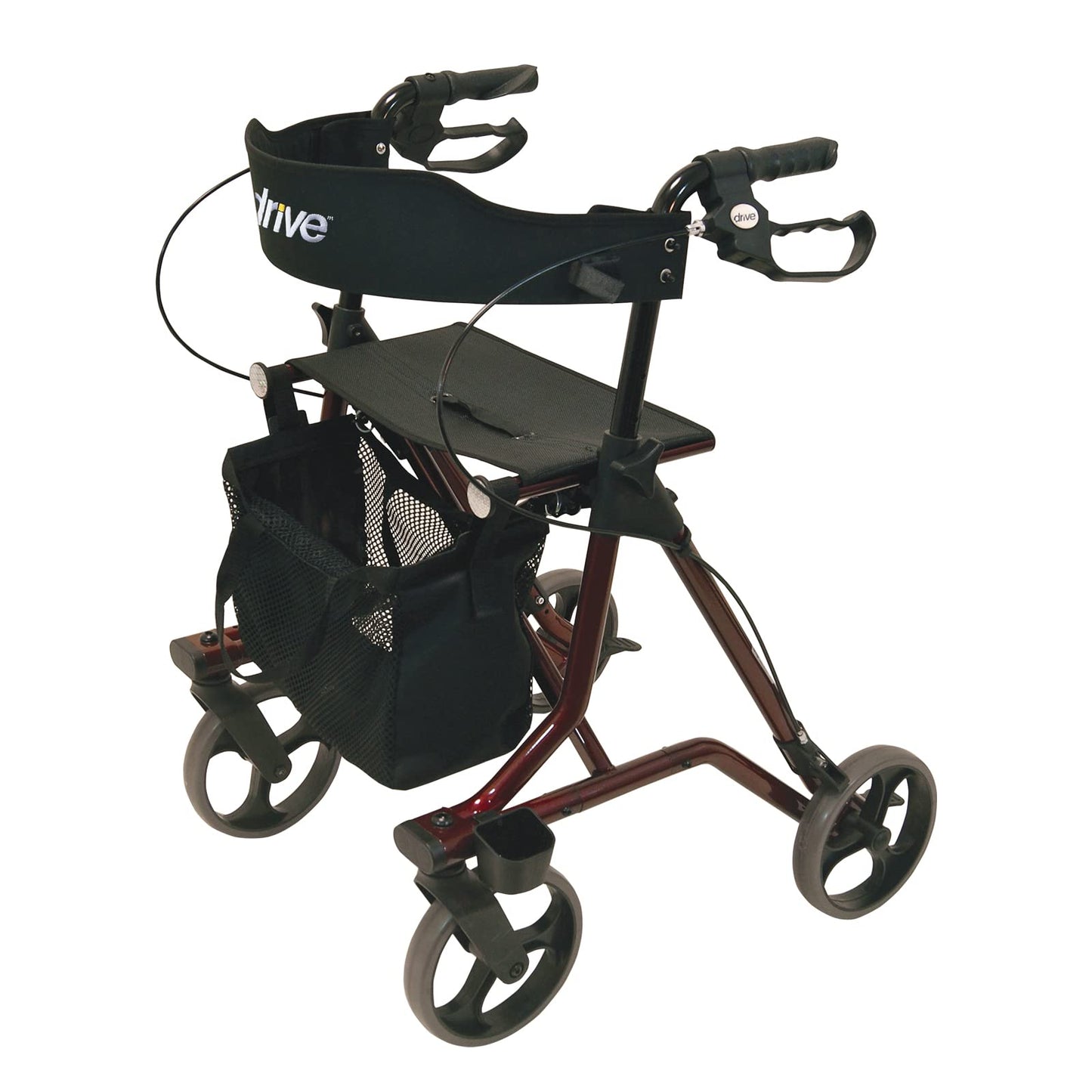Drive Medical Rollator Torro – leichter Aluminium-Rollator mit Sitz, Rückengurt und höhenverstellbaren Griffen
