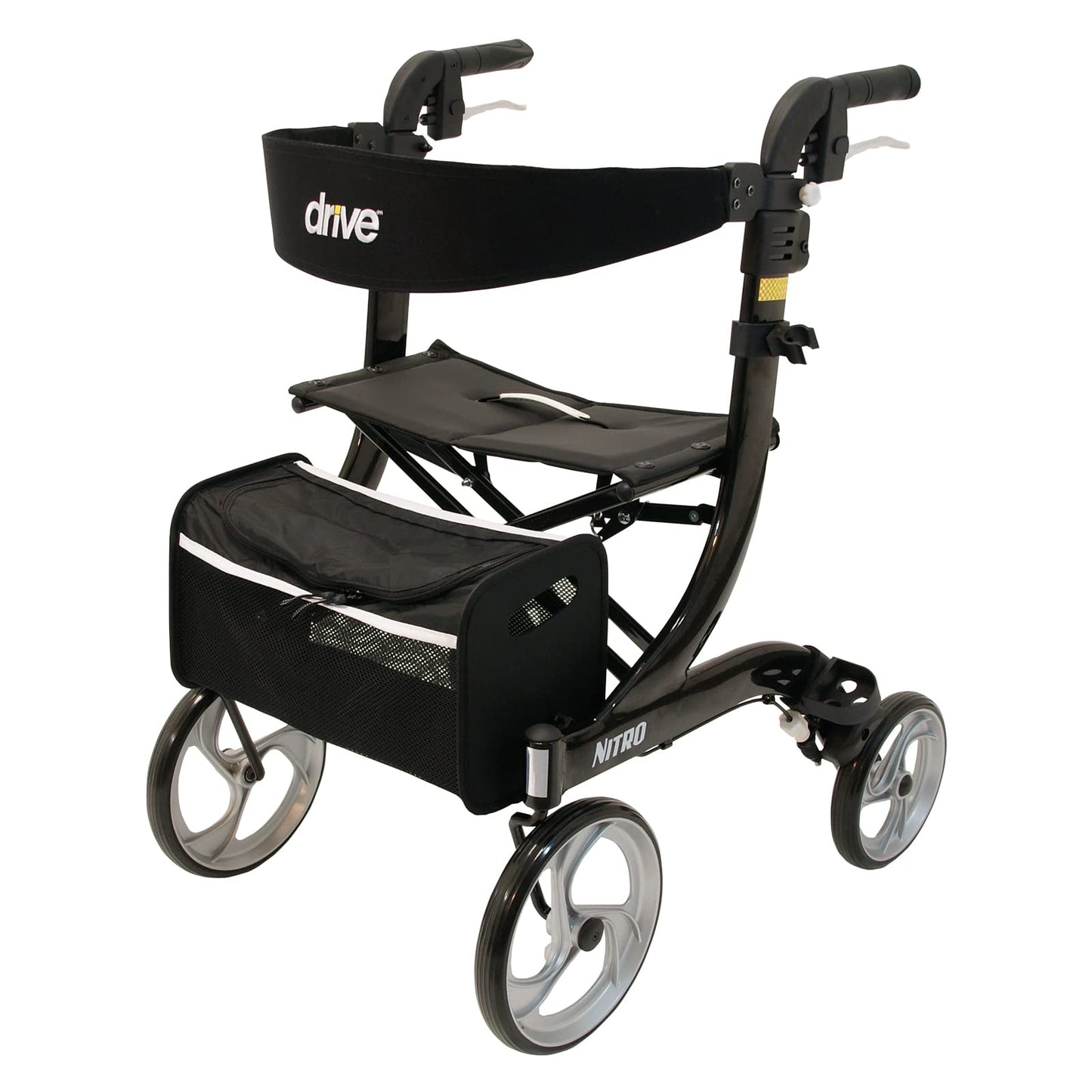Drive Medical Rollator Nitro – eleganter Aluminium-Rollator mit großen Rädern, Sitz und Faltmechanismus