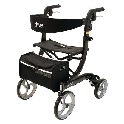 Drive Medical Rollator Nitro – eleganter Aluminium-Rollator mit großen Rädern, Sitz und Faltmechanismus