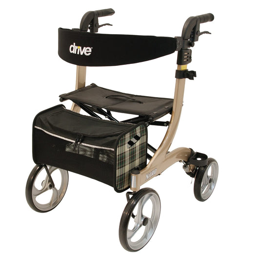 Drive Medical Rollator Nitro – eleganter Aluminium-Rollator mit großen Rädern, Sitz und Faltmechanismus