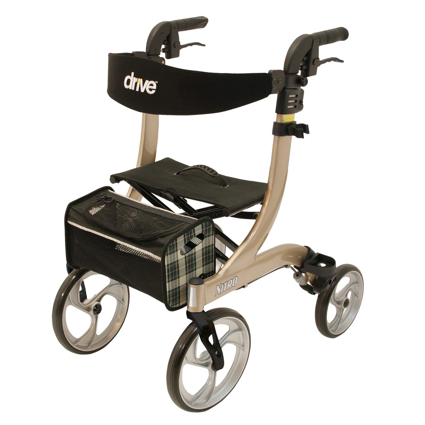 Drive Medical Rollator Nitro – eleganter Aluminium-Rollator mit großen Rädern, Sitz und Faltmechanismus
