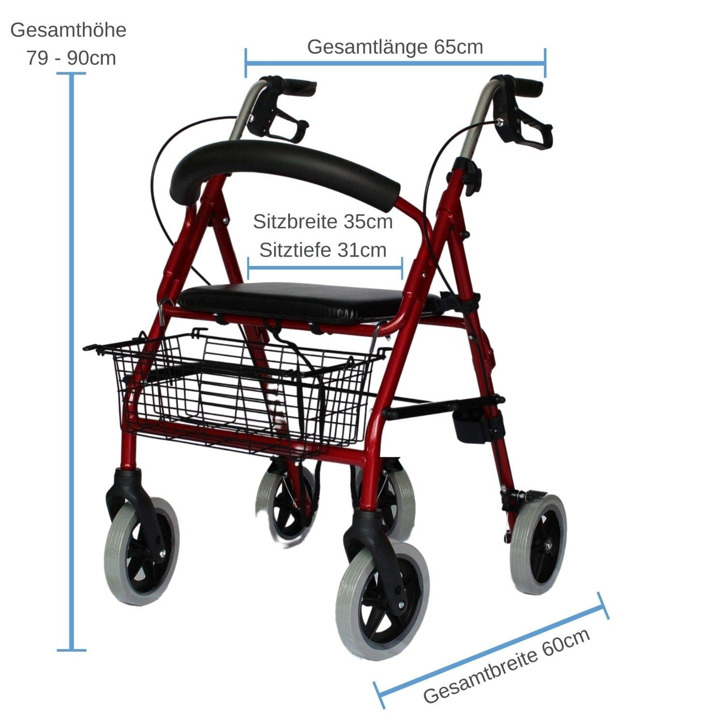Trendmobil Rollator LR 56 – leichter Aluminium-Rollator mit Sitz, Korb und höhenverstellbaren Griffen