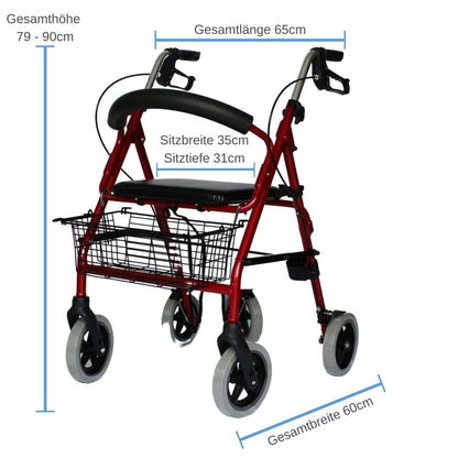 Trendmobil Rollator LR 56 – leichter Aluminium-Rollator mit Sitz, Korb und höhenverstellbaren Griffen
