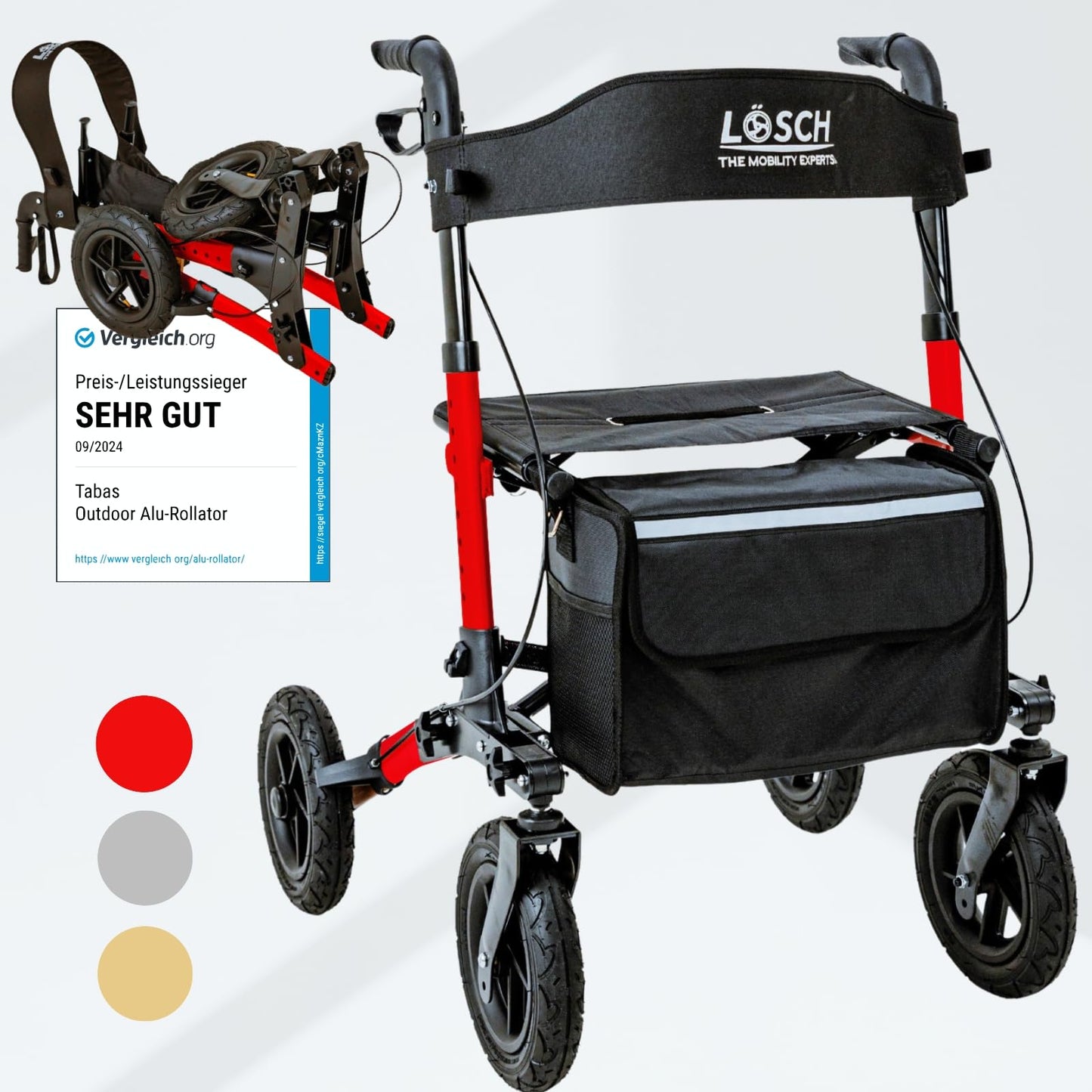Lösch Reha Tabas Mobility Air – faltbarer Outdoor-Rollator mit Luftreifen, höhenverstellbar und reisetauglich
