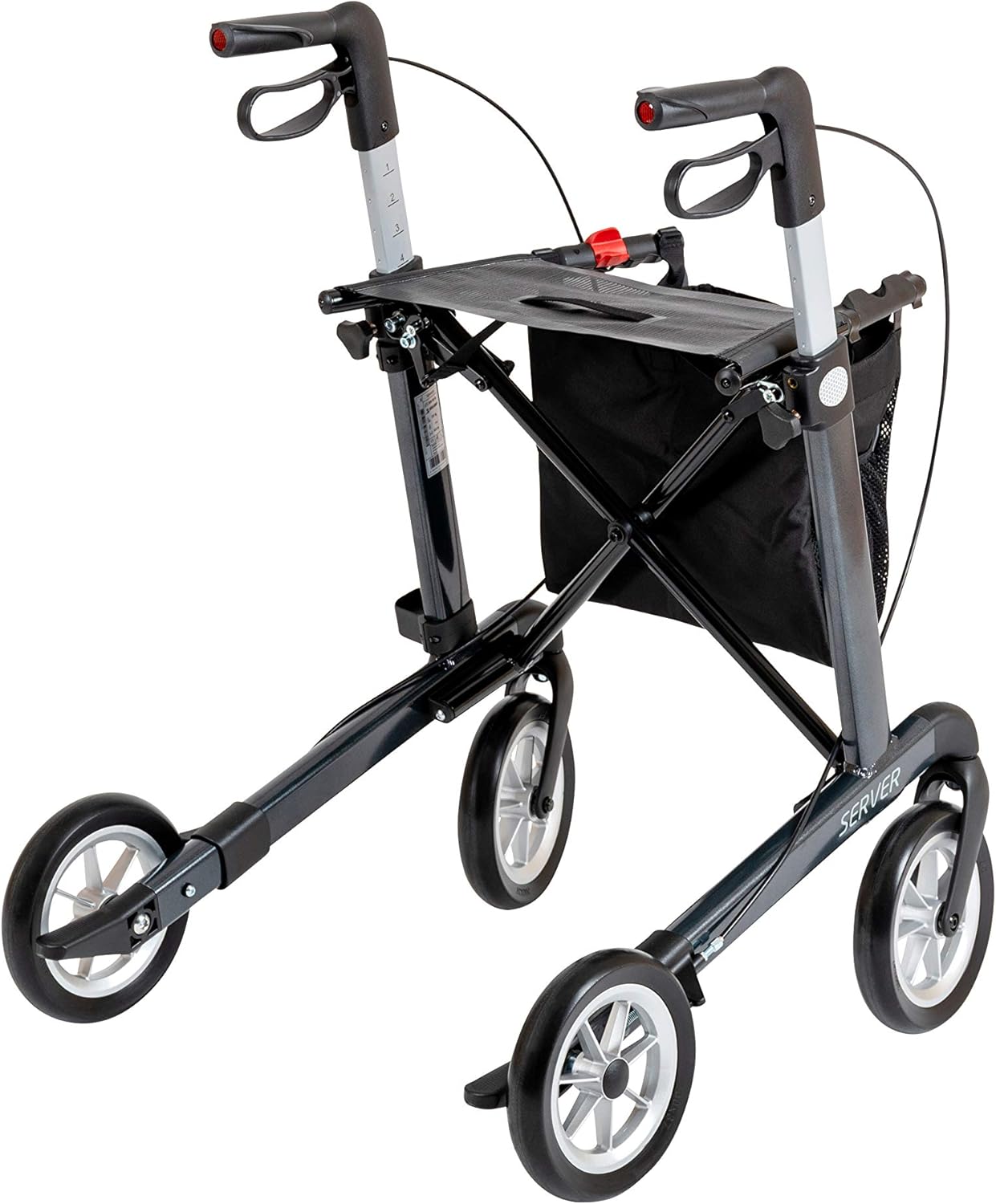 Rehasense Rollator Server L – leichter Aluminium-Rollator mit Softreifen, faltbar und höhenverstellbar