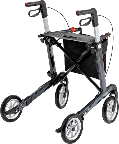 Rehasense Rollator Server L – leichter Aluminium-Rollator mit Softreifen, faltbar und höhenverstellbar
