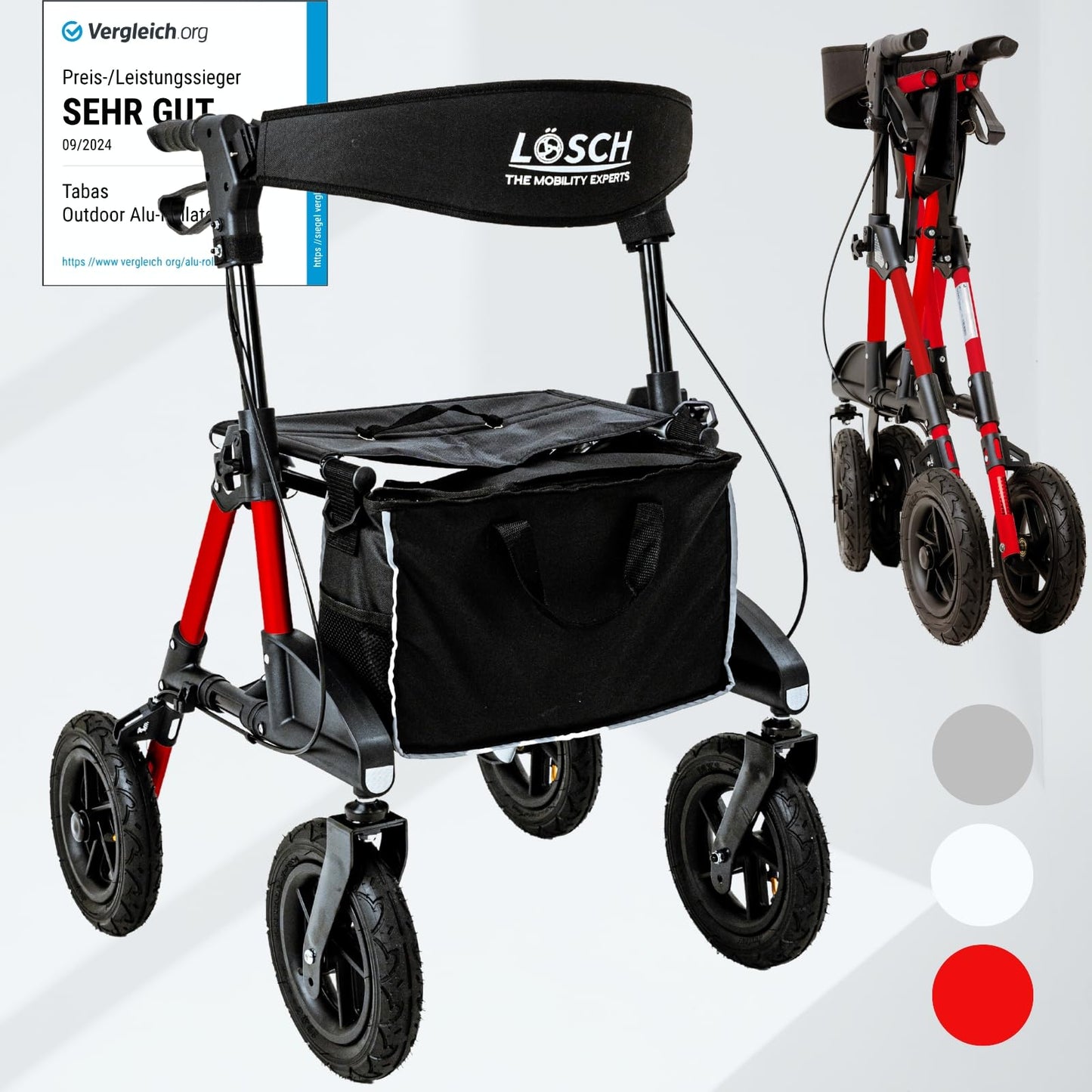 Tabas Premium Outdoor Rollator – leichter Aluminium-Rollator mit Luftreifen, faltbar und höhenverstellbar