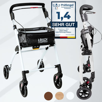 Lösch Reha Rollator Casa – leichter Indoor-Rollator mit Softgriffen und Tablett, faltbar und höhenverstellbar