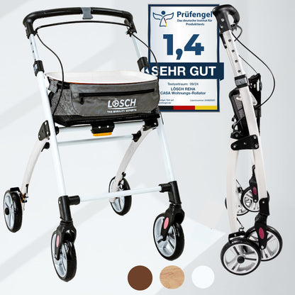 Lösch Reha Rollator Casa – leichter Indoor-Rollator mit Softgriffen und Tablett, faltbar und höhenverstellbar