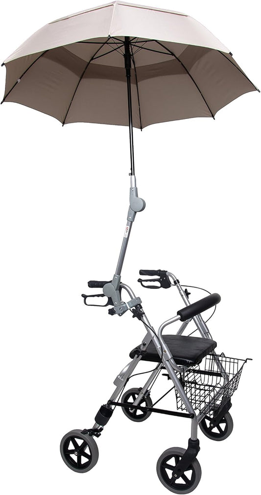 ZUBEHÖR – Rolko Rollatorschirm – Sonnenschirm und Regenschutz mit Halterung, beige, faltbar