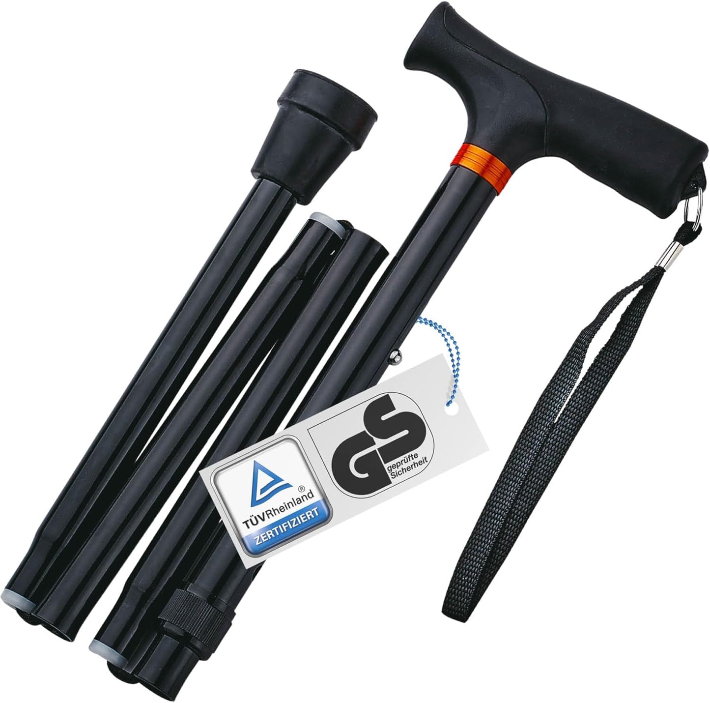 Weinberger Gehstock – leichter, faltbarer Aluminium-Gehstock mit Höhenverstellung und rutschfestem Fuß