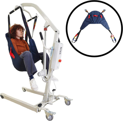 Elektrischer Patientenlifter mit Hebegurt – sicherer Transferkran bis 150 kg Tragkraft, verstellbares Untergestell und Not-Aus-Funktion