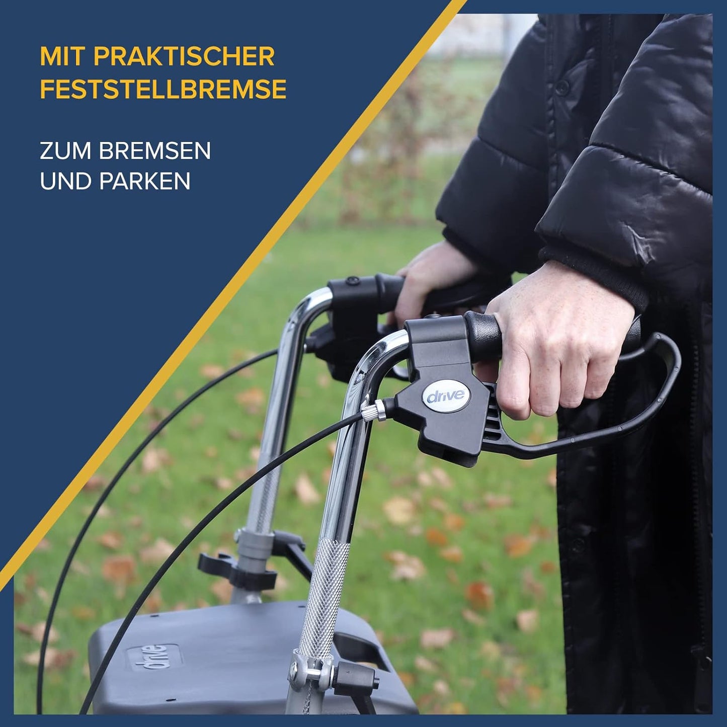 Drive Medical Rollator Migo 2G – stabiler Faltrollator mit breiten Reifen, ergonomischen Griffen und Doppelfunktionsbremse