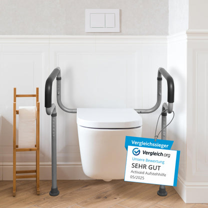 Toilettenstützgestell ohne Bohren – höhen- und breitenverstellbare Aufstehhilfe aus Stahl mit rutschfesten Gummifüßen