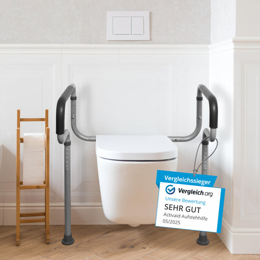 Toilettenstützgestell ohne Bohren – höhen- und breitenverstellbare Aufstehhilfe aus Stahl mit rutschfesten Gummifüßen