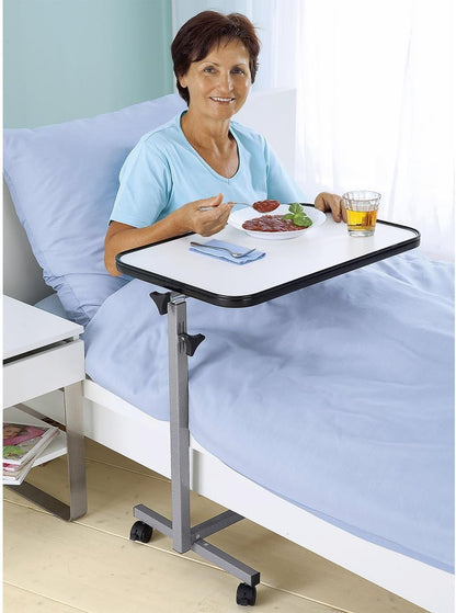 RUSSKA Betttisch Basic – höhenverstellbarer Beistelltisch mit neigbarer Tischplatte und Bremsrollen