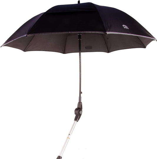 ZUBEHÖR – MPB Rollatorschirm ST 22/25 SI – Silberbeschichtet mit Halterung und Gelenkarm, Regen- und Sonnenschutz