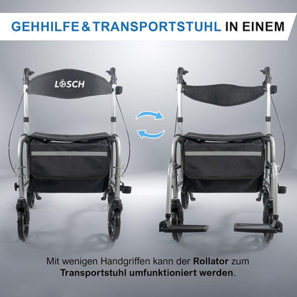 Lösch Reha Twin 2-in-1 – Rollator und Rollstuhl Kombi, faltbar, leicht und höhenverstellbar
