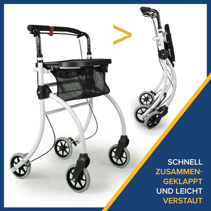 Drive Medical Rollator Roomba – leichter Indoor-Rollator mit Tablett, Tasche und Einhandbremse