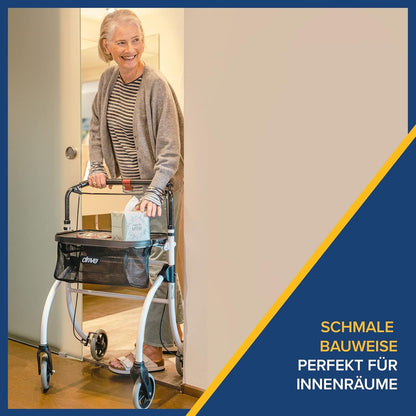 Drive Medical Rollator Roomba – leichter Indoor-Rollator mit Tablett, Tasche und Einhandbremse
