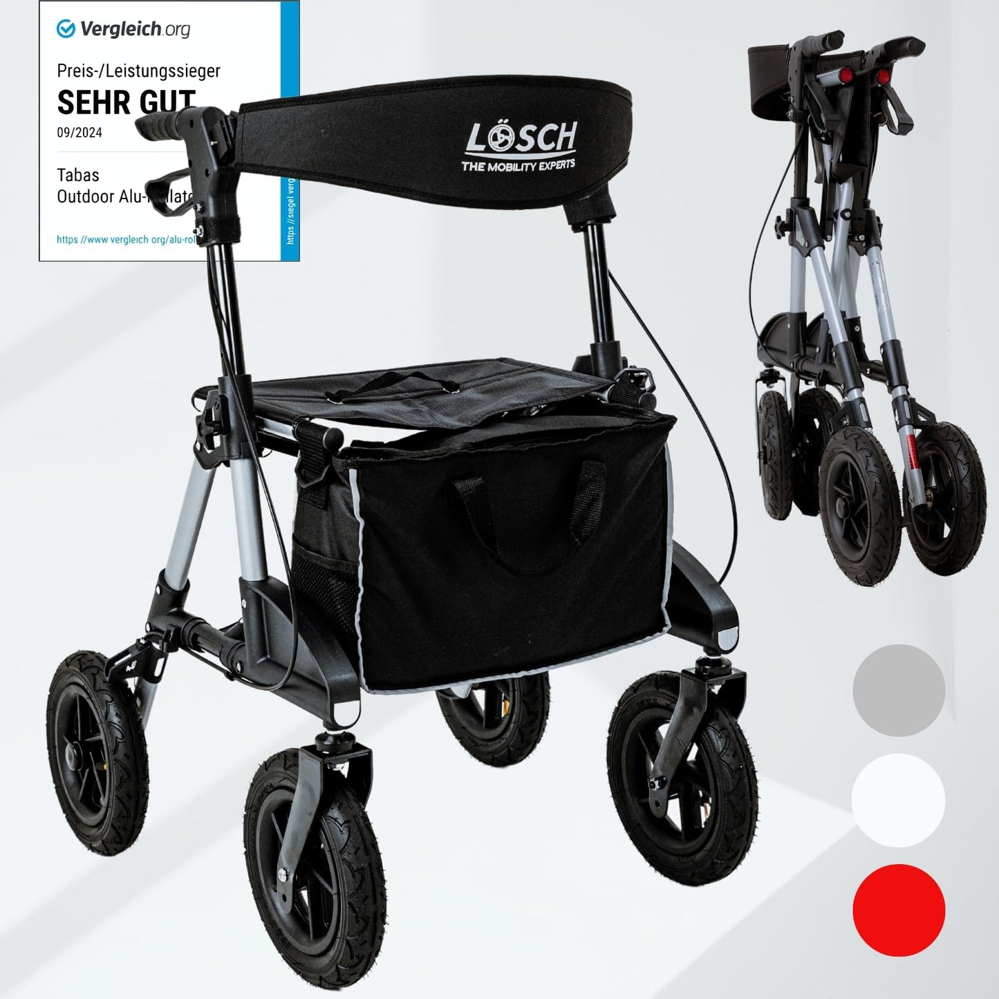 Tabas Premium Outdoor Rollator – leichter Aluminium-Rollator mit Luftreifen, faltbar und höhenverstellbar
