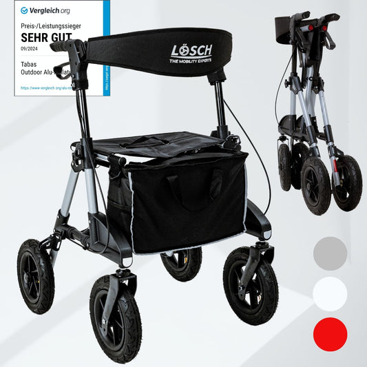 Tabas Premium Outdoor Rollator – leichter Aluminium-Rollator mit Luftreifen, faltbar und höhenverstellbar