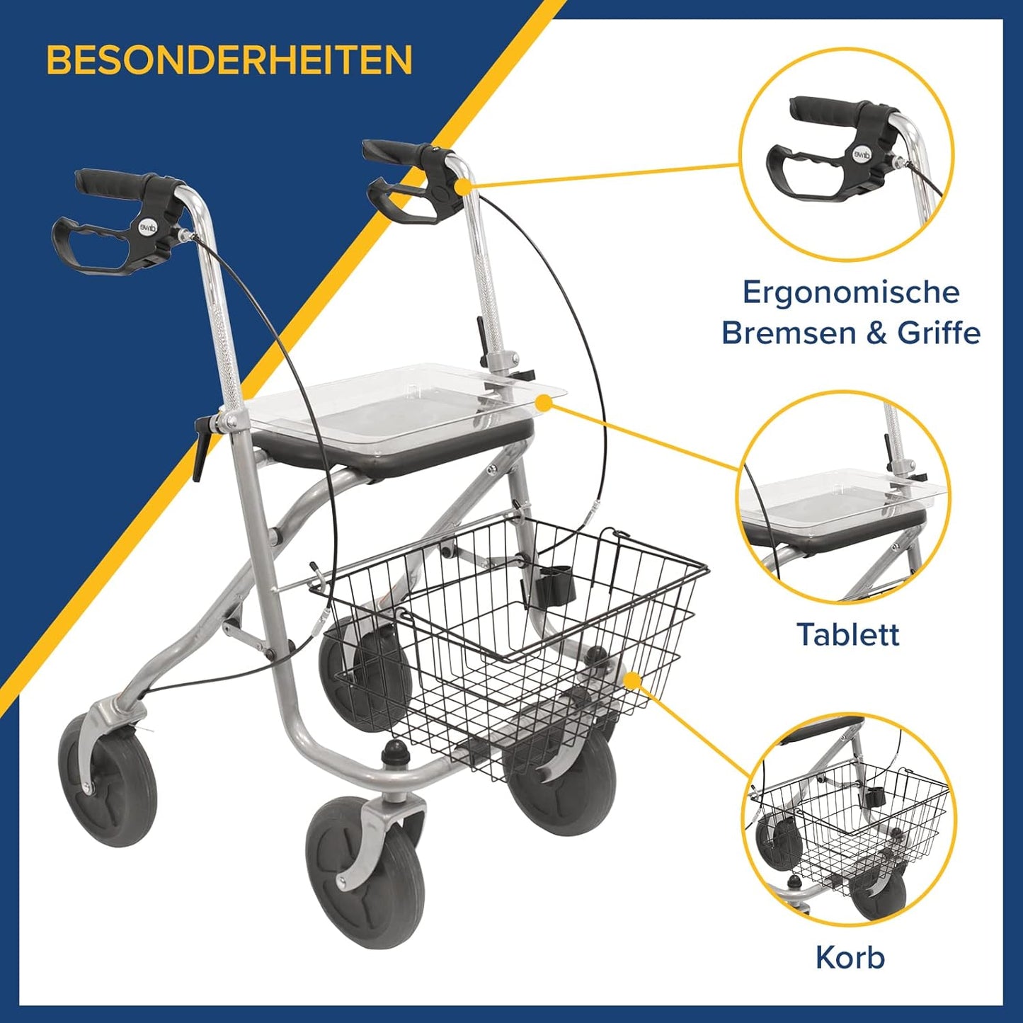 Drive Medical Rollator Migo – stabiler Leichtmetall-Rollator mit Einhand-Faltmechanismus und Korb