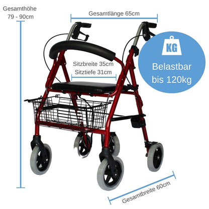 Trendmobil Rollator LR 56 – leichter Aluminium-Rollator mit Sitz, Korb und höhenverstellbaren Griffen