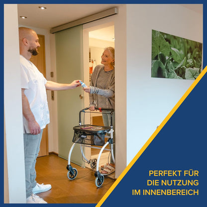 Drive Medical Rollator Roomba – leichter Indoor-Rollator mit Tablett, Tasche und Einhandbremse
