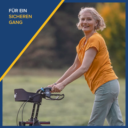 Drive Medical Rollator Torro – leichter Aluminium-Rollator mit Sitz, Rückengurt und höhenverstellbaren Griffen