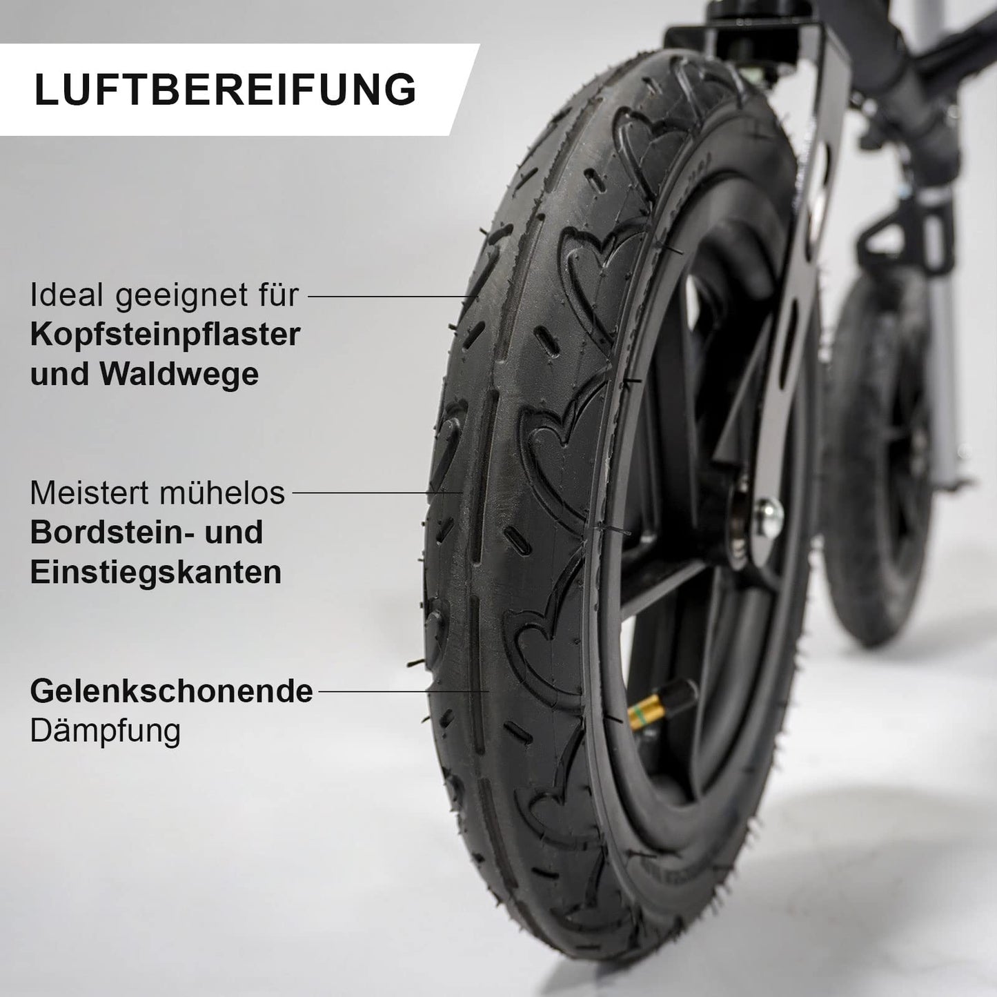 Tabas Premium Outdoor Rollator – leichter Aluminium-Rollator mit Luftreifen, faltbar und höhenverstellbar