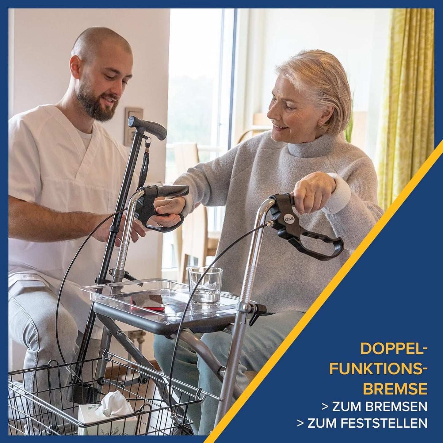 Drive Medical Rollator Migo 2G – stabiler Faltrollator mit breiten Reifen, ergonomischen Griffen und Doppelfunktionsbremse