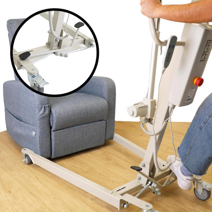 Elektrischer Patientenlifter mit Hebegurt – sicherer Transferkran bis 150 kg Tragkraft, verstellbares Untergestell und Not-Aus-Funktion