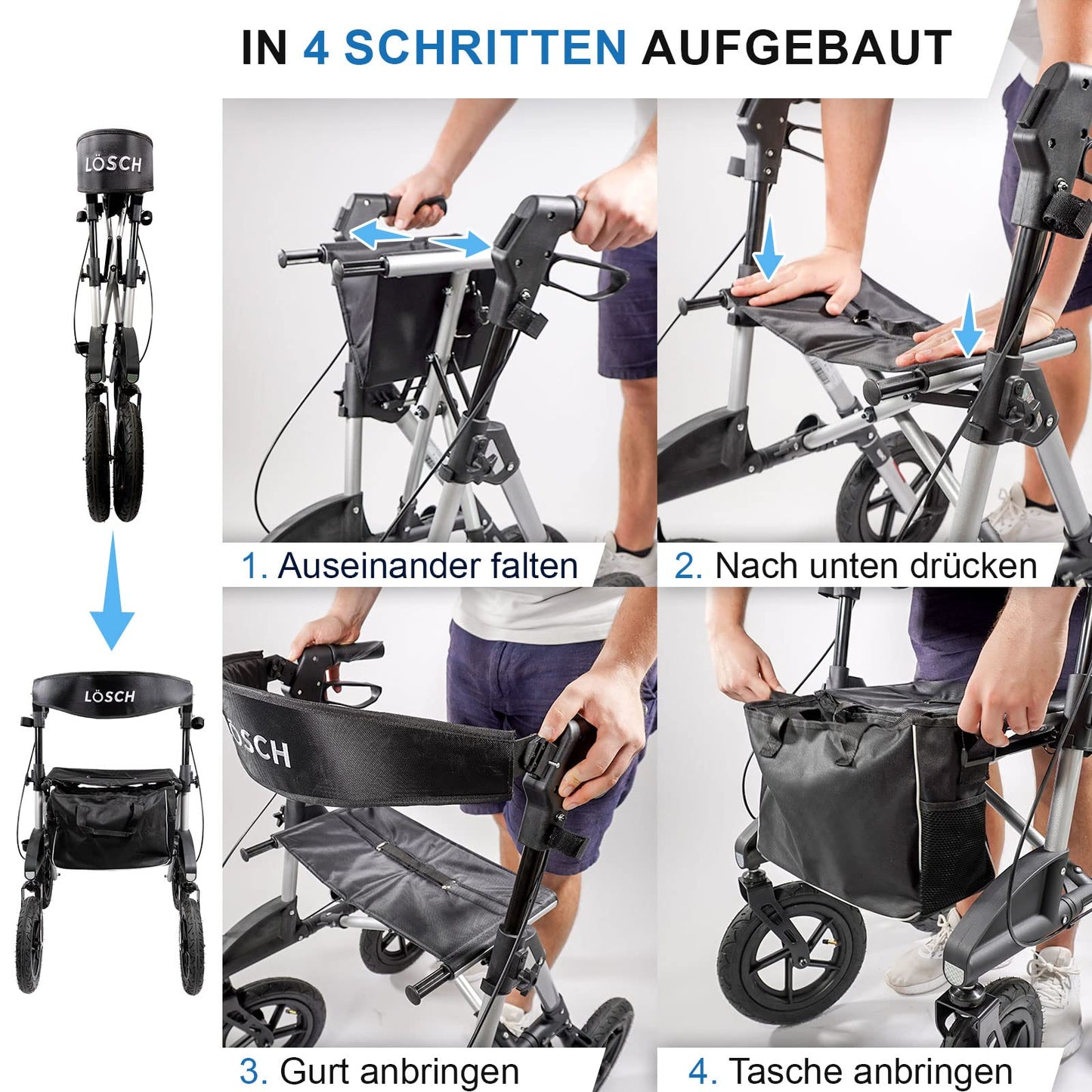 Tabas Premium Outdoor Rollator – leichter Aluminium-Rollator mit Luftreifen, faltbar und höhenverstellbar