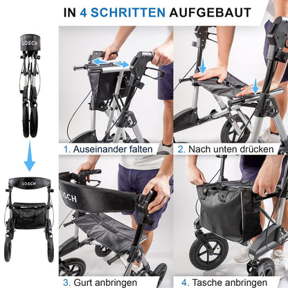 Tabas Premium Outdoor Rollator – leichter Aluminium-Rollator mit Luftreifen, faltbar und höhenverstellbar