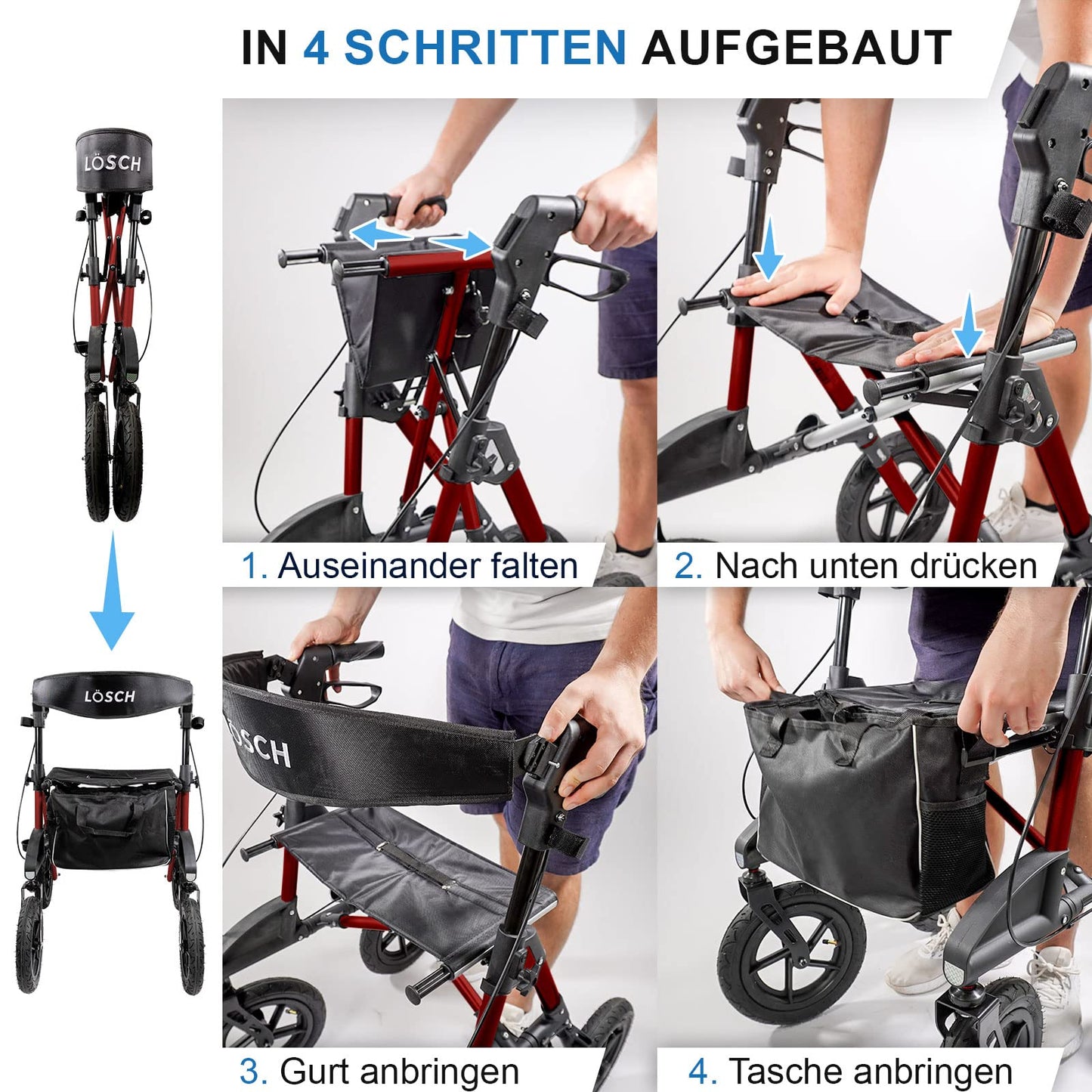 Tabas Premium Outdoor Rollator – leichter Aluminium-Rollator mit Luftreifen, faltbar und höhenverstellbar