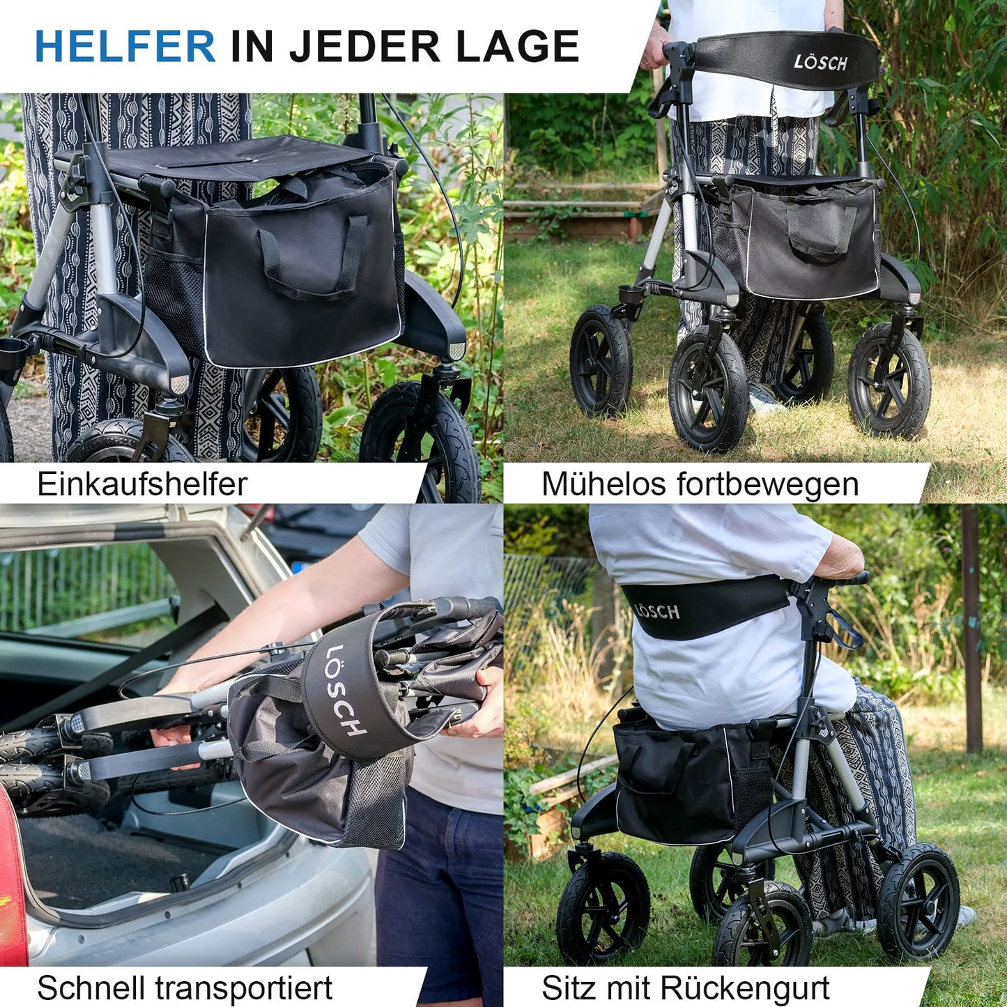 Tabas Premium Outdoor Rollator – leichter Aluminium-Rollator mit Luftreifen, faltbar und höhenverstellbar