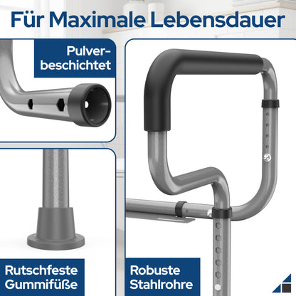 Toilettenstützgestell ohne Bohren – höhen- und breitenverstellbare Aufstehhilfe aus Stahl mit rutschfesten Gummifüßen