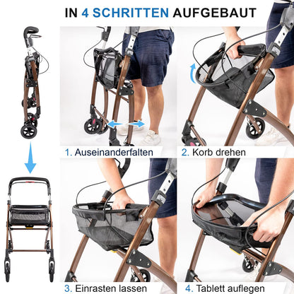 Lösch Reha Rollator Casa – leichter Indoor-Rollator mit Softgriffen und Tablett, faltbar und höhenverstellbar