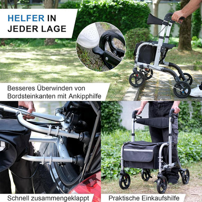 Lösch Reha Twin 2-in-1 – Rollator und Rollstuhl Kombi, faltbar, leicht und höhenverstellbar