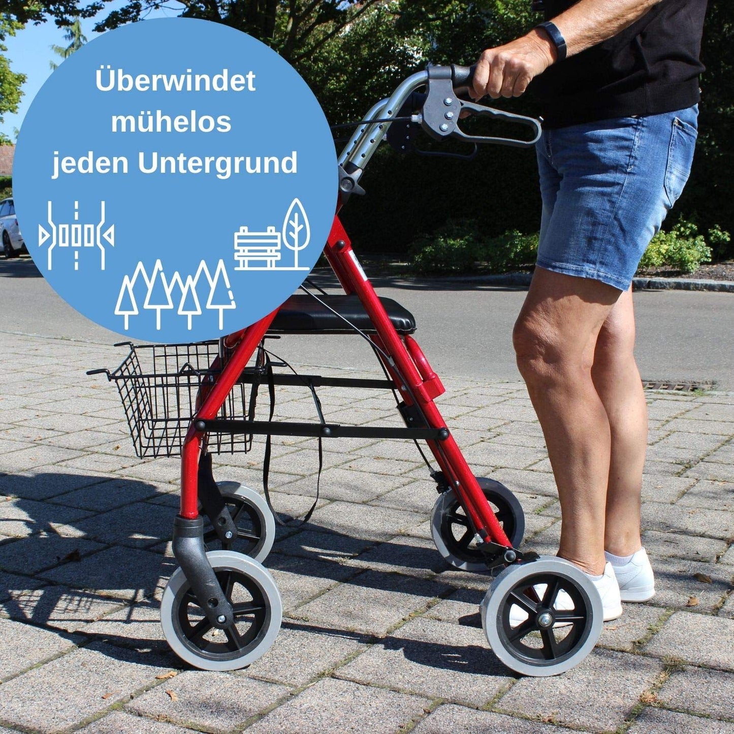 Trendmobil Rollator LR 56 – leichter Aluminium-Rollator mit Sitz, Korb und höhenverstellbaren Griffen