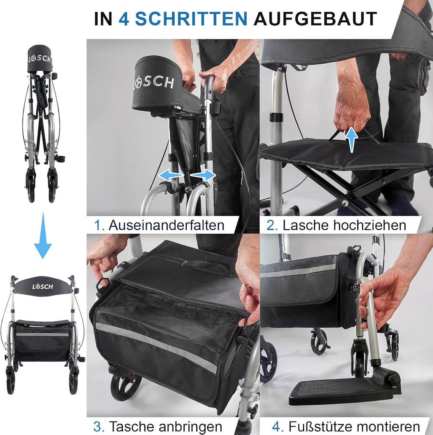 Lösch Reha Twin 2-in-1 – Rollator und Rollstuhl Kombi, faltbar, leicht und höhenverstellbar