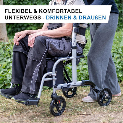 Lösch Reha Twin 2-in-1 – Rollator und Rollstuhl Kombi, faltbar, leicht und höhenverstellbar