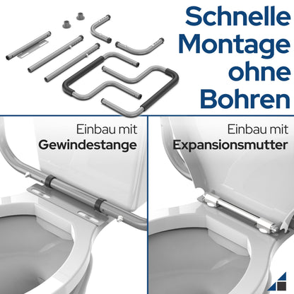 Toilettenstützgestell ohne Bohren – höhen- und breitenverstellbare Aufstehhilfe aus Stahl mit rutschfesten Gummifüßen