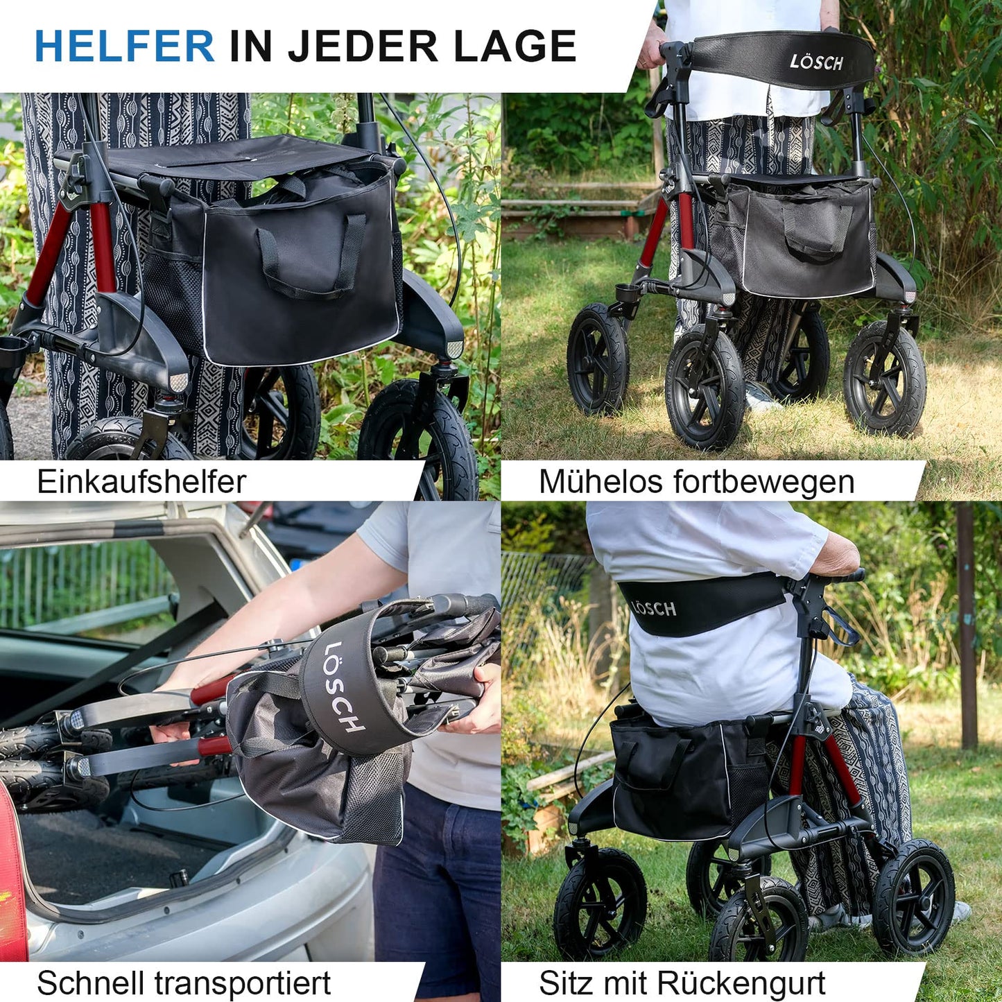 Tabas Premium Outdoor Rollator – leichter Aluminium-Rollator mit Luftreifen, faltbar und höhenverstellbar